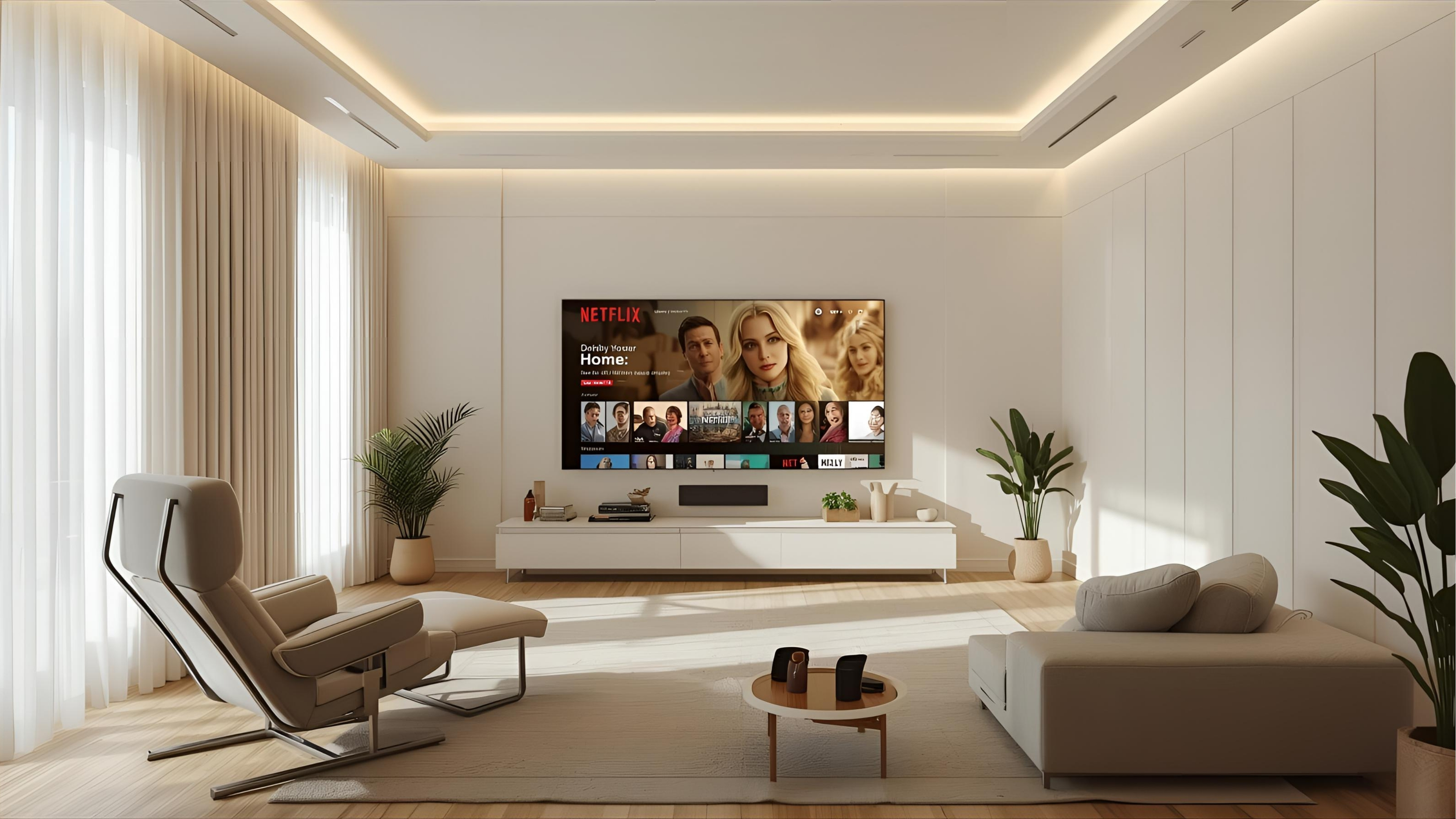 Luxury home theater with 4K projection, Dolby Atmos, and acoustic treatments