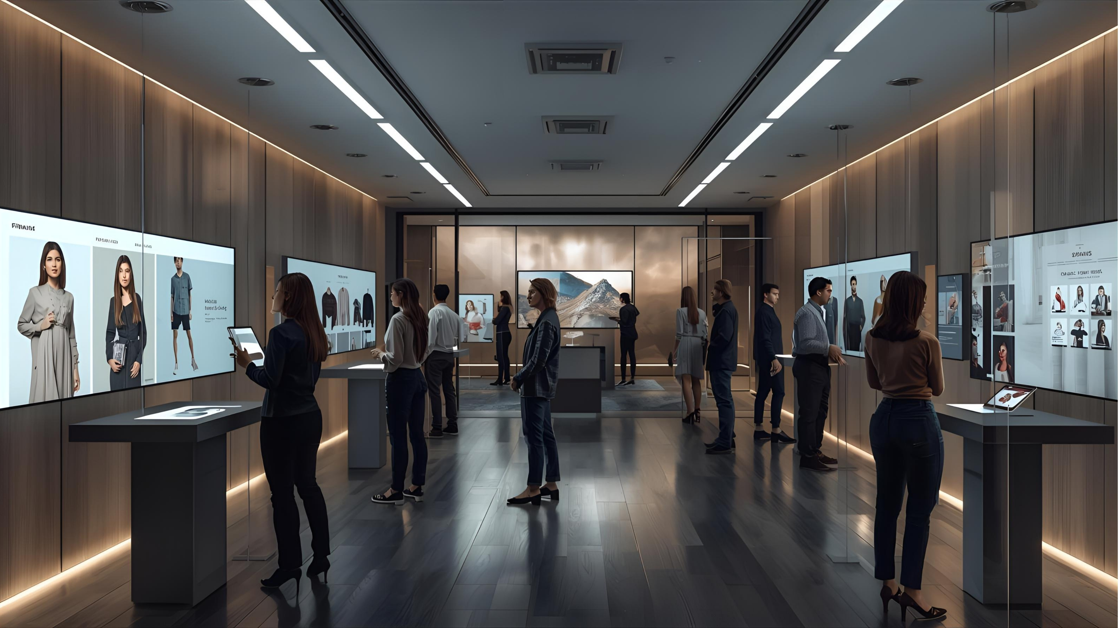Product showroom with interactive displays and demo stations