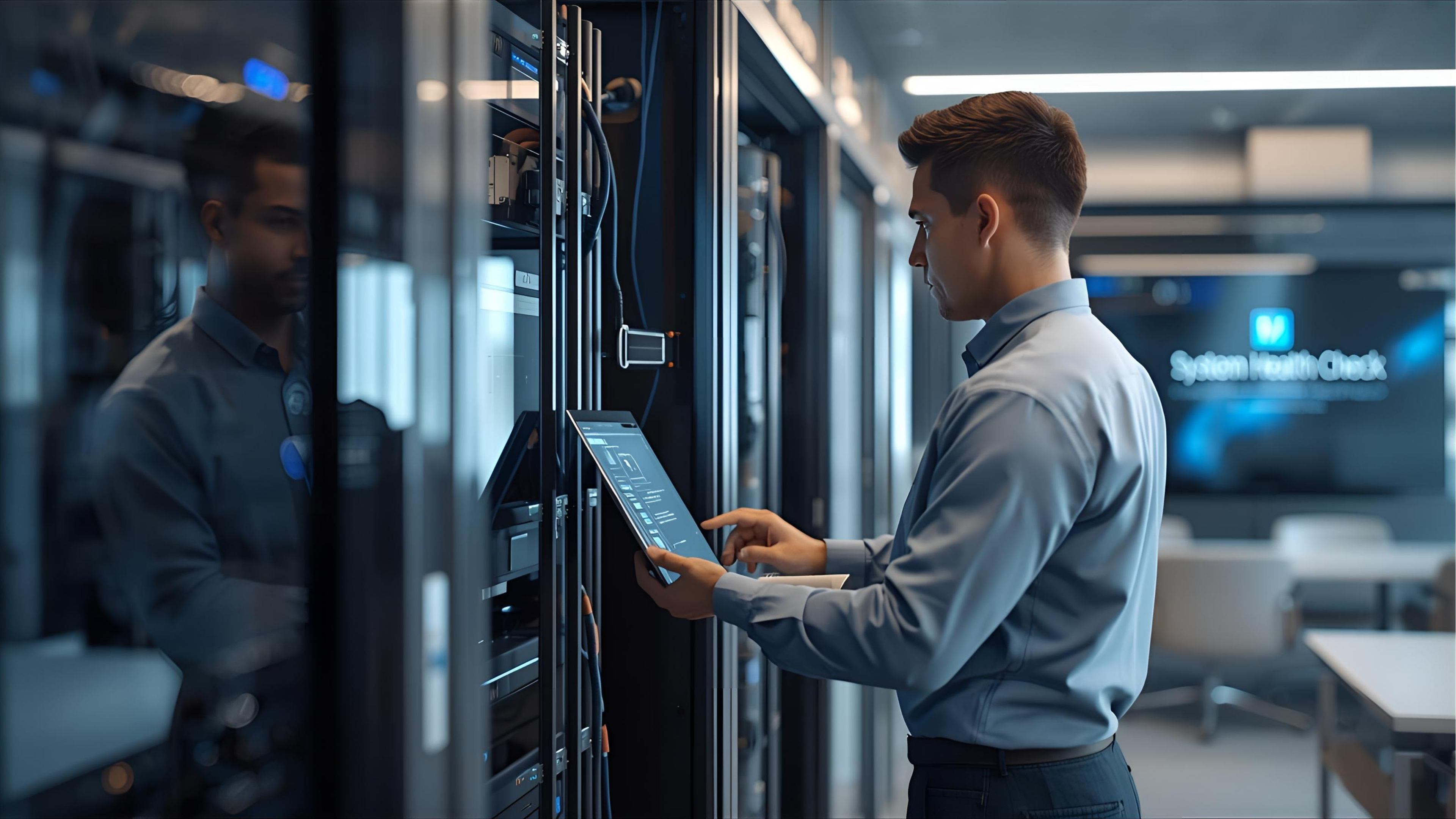 Technician performing scheduled preventive maintenance and health checks