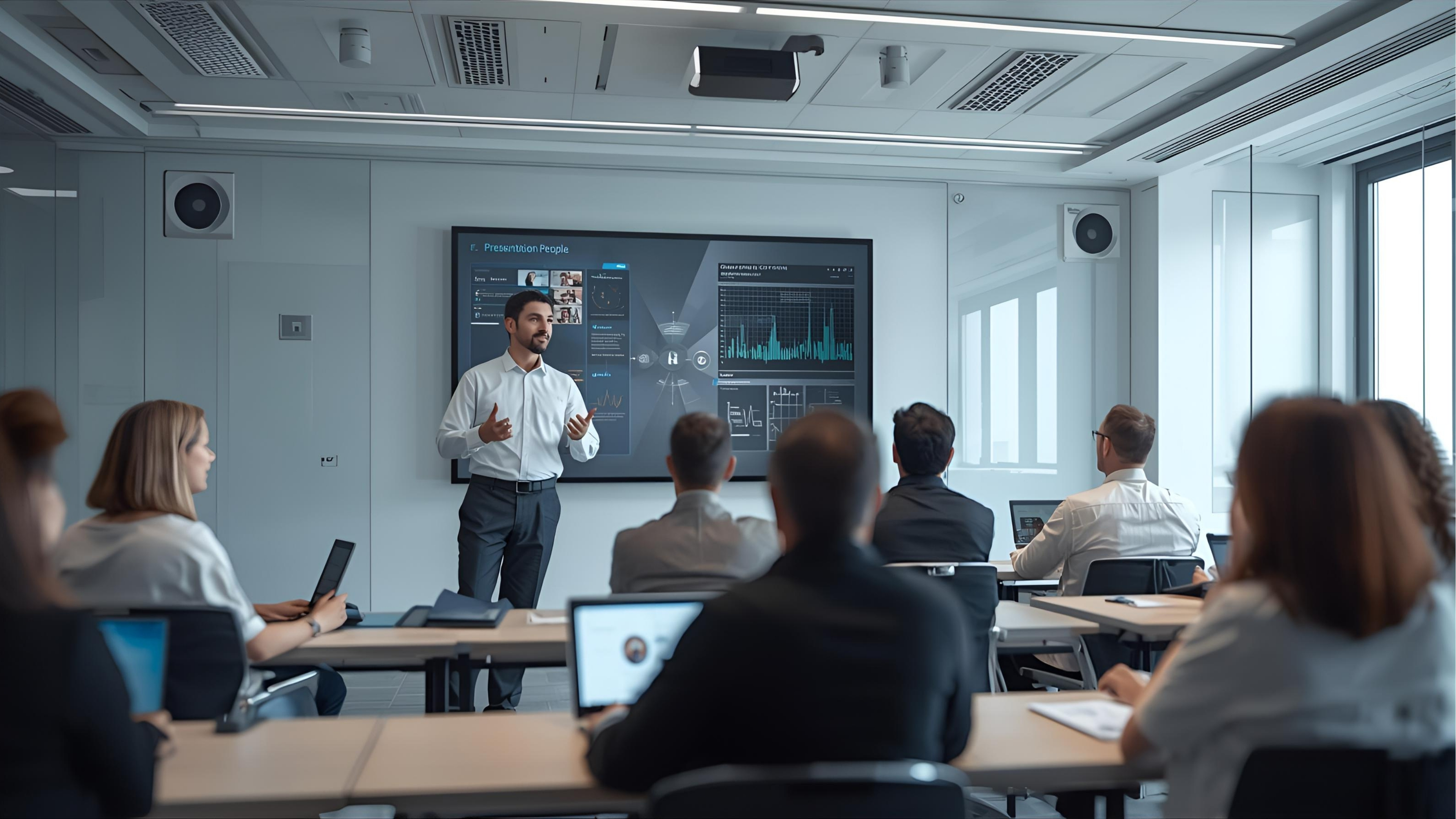 Trainer guiding users through AV system operation during handover