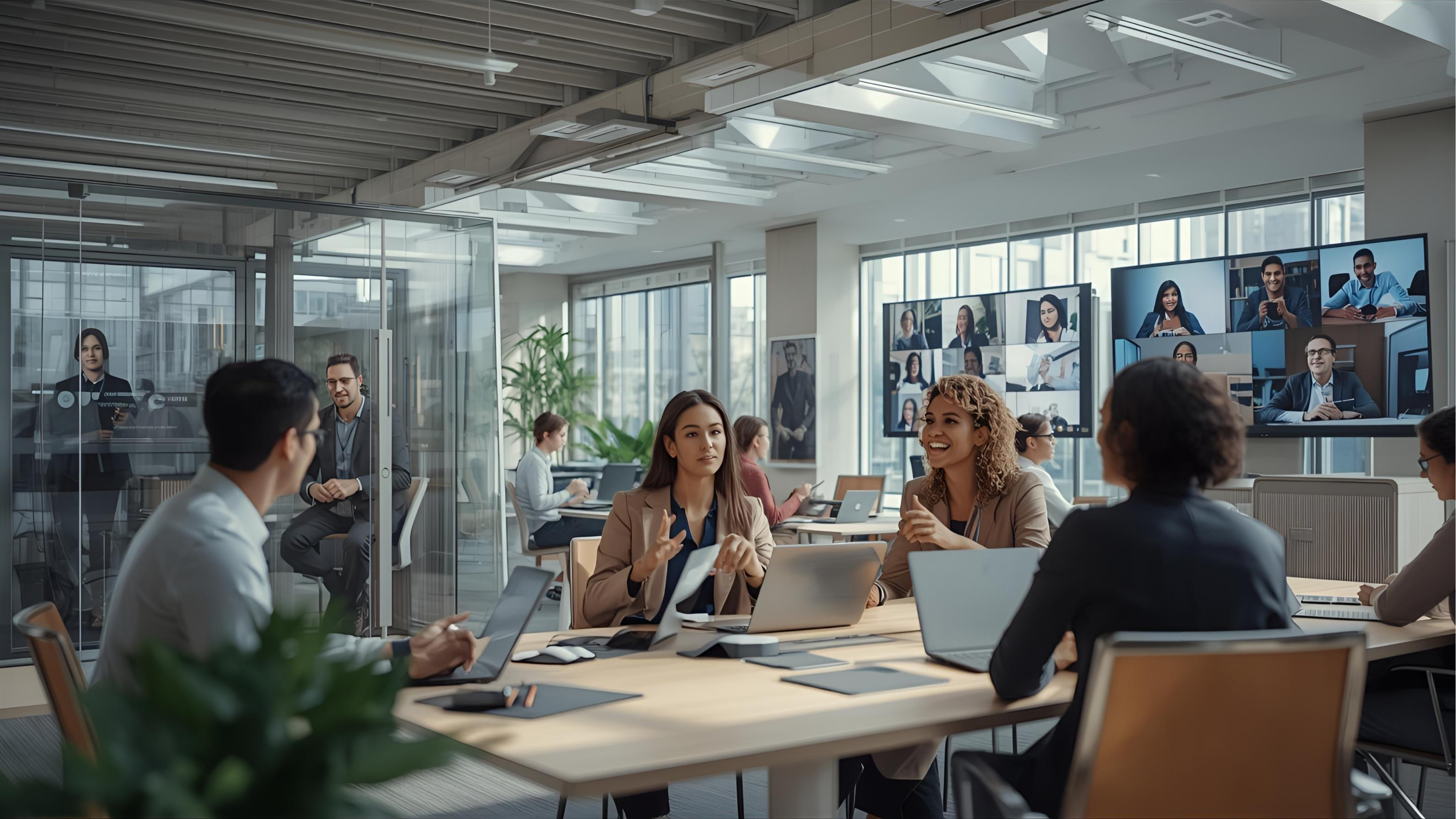 Presentation People — Digital Workspaces Solutions showing modern hybrid meeting and managed devices