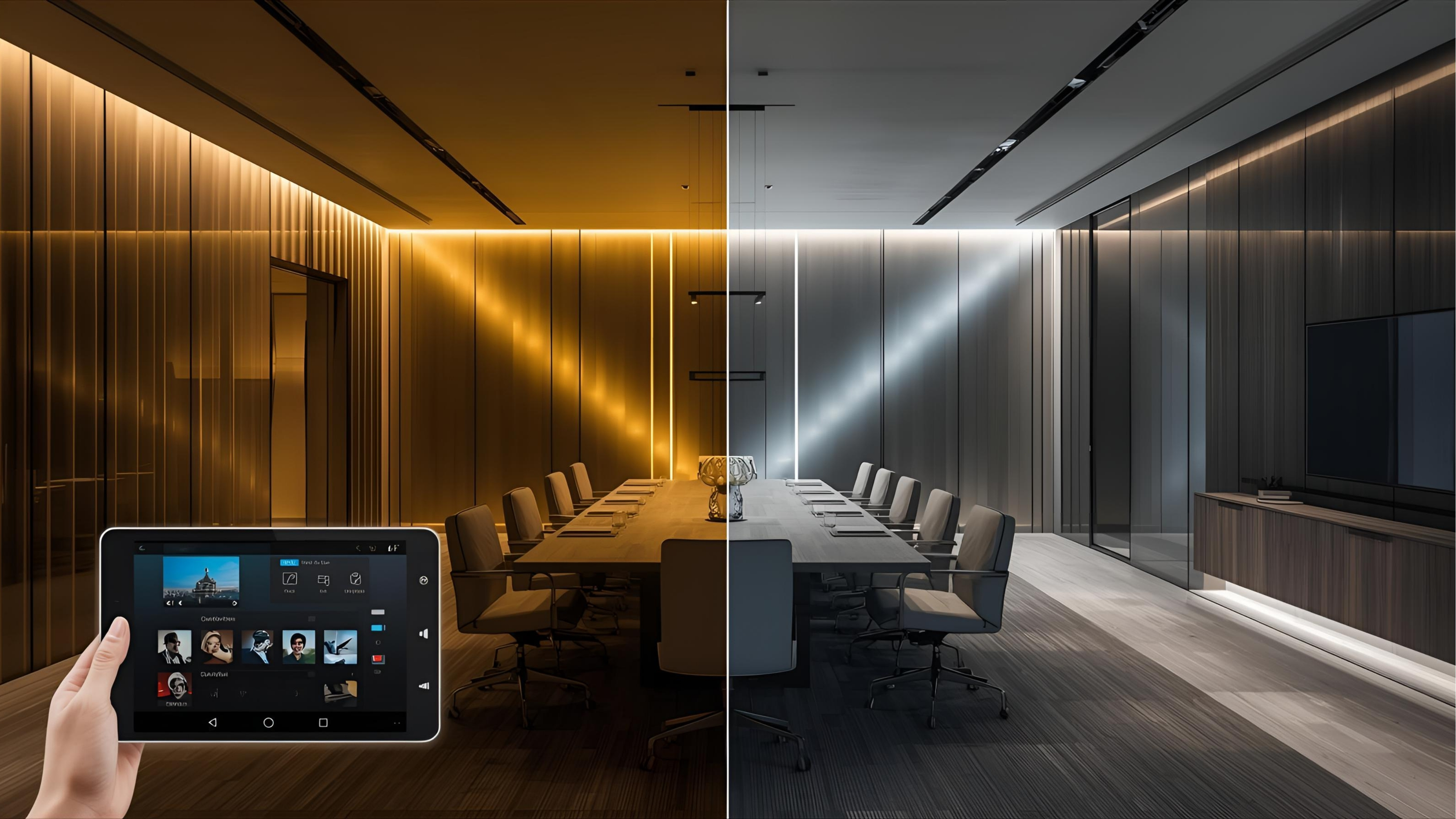 DMX, DALI and 0–10V lighting control with scenes and timelines